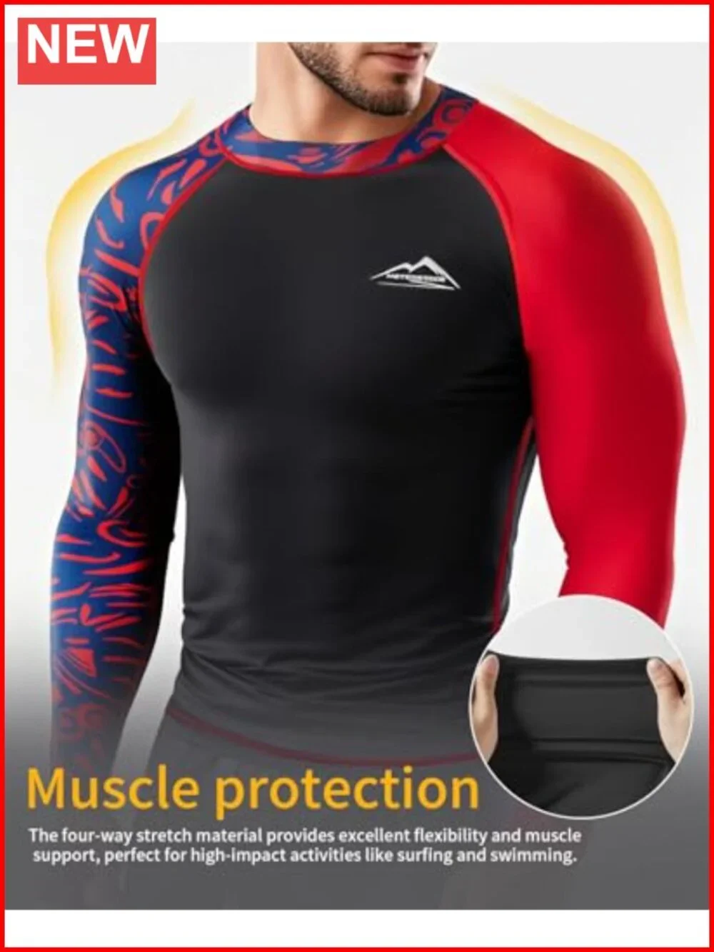 Men's Long Sleeve UPF 50+ Rash Guard Compression Performance Athletic Shirt